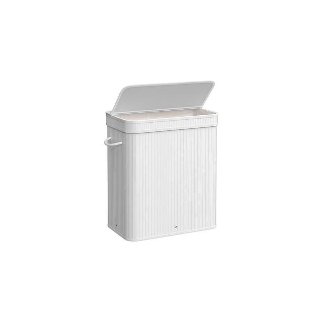 SONGMICS 26 Gallons Laundry Hamper with Lid Bamboo Laundry Basket White