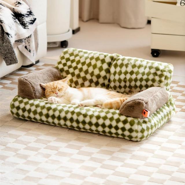 Pet Couch Bed, Washable Cat Beds for Medium Small Dogs & Cats up to 25 lbs, Durable Dog Beds with Non-Slip Bottom, Fluffy Cat Couch, 26×19×13 Inch (Green)