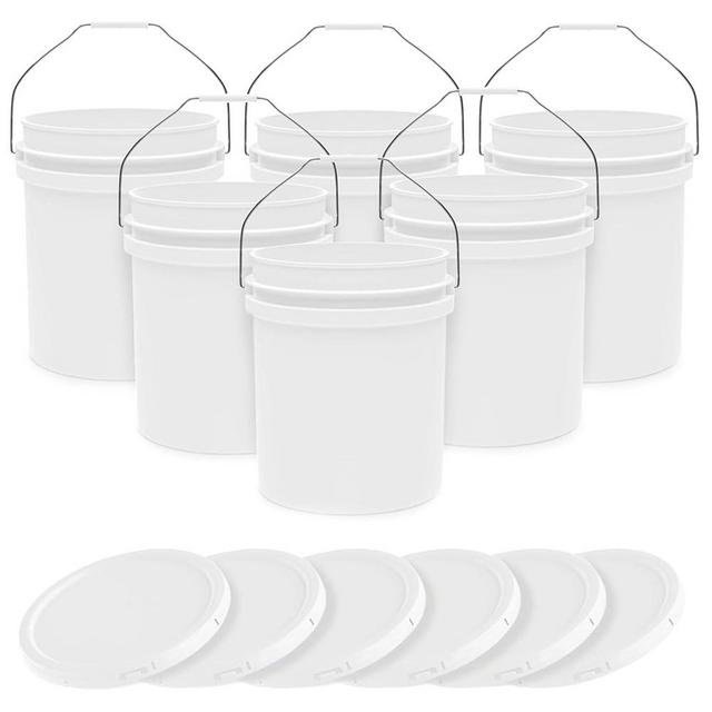 5-Gallon White Bucket Pail Container with Lid Food Grade Heavy-Duty Extra Durable Metal Handles with Plastic Grip for Easy Carrying Multi-Use Easy Stack and Store BPA Free