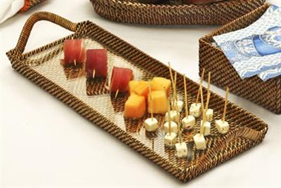 Calaisio - Rectangular Tray with Handles and Glass Bottom