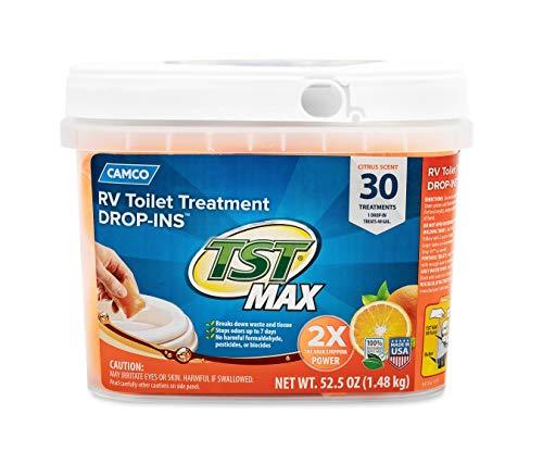 Camco TST Orange 30 Pack Ultra-Concentrated Citrus Scent RV Toilet Treatment Drop-Ins, Formaldehyde Free, Breaks Down Waste and Tissue, Septic Tank Safe, 30-Pack (41183)