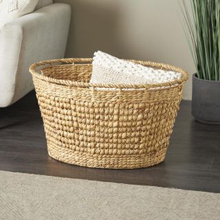 Seagrass Woven Oval Storage Basket with Elevated Rim
