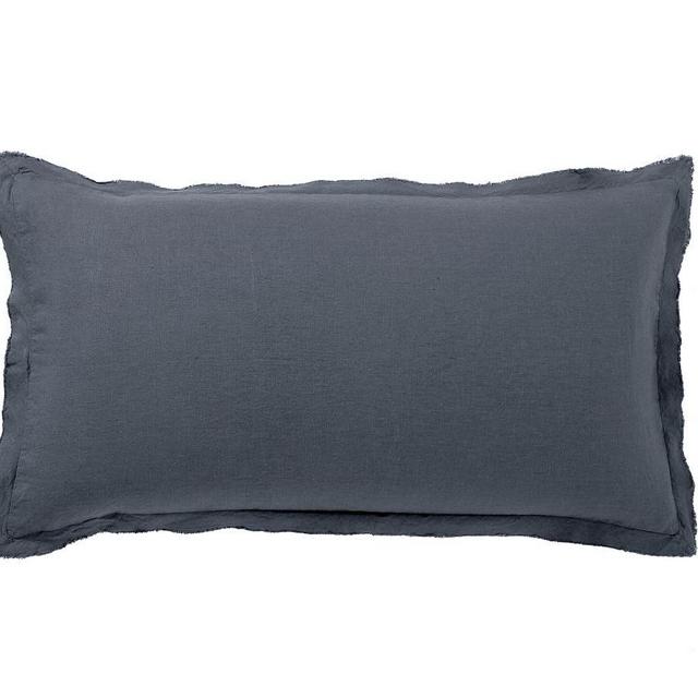 Steel Blue Belgian Flax Linen Double Flange King Shams, Set of 2