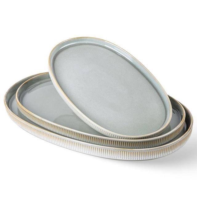 theterra Ceramic Serving Platter, 15.6"/14.4"/12.2" Oval Serving Dishes for Entertaining, Oven Safe, Microwave Safe, Serving Plates Set of 3 for Wedding, Party, Turkey, Desert Sage