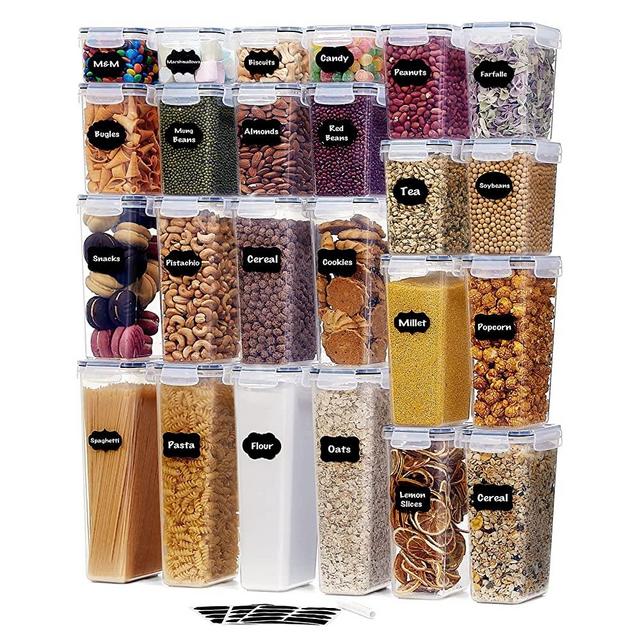 Lifewit 24pcs Airtight Food Storage Containers with Universal Lids, Food Canisters Organizer with Labels Marker for Cereal Flour Sugar Dry Food in Kitchen Pantry Cabinet Organization, BPA Free
