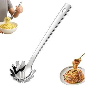 Stainless Steel Pasta Spoon with Teeth Pasta Server & Spaghetti Spoon with Drain Holes for Noodles, Pasta, Cooking & Serving (Silver)