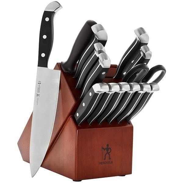 HENCKELS Premium Quality 15-Piece Knife Set with Block, Razor-Sharp, German Engineered Knife Informed by over 100 Years of Masterful Knife Making, Lightweight and Strong, Dark Brown