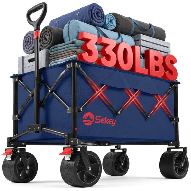 Sekey 150L Wagons Carts Foldable with Big All-Terrian Beach Wheels, Collapsible Heavy Duty Wagon, Extra Large Folding Wagon, Foldable Wagon for Camping, Garden, Sports. Royal Blue
