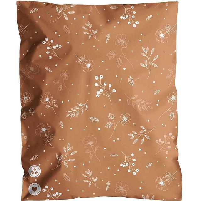 Biodegradable Mailers - 14.5x19" 100 Pack - Tamper-Evident & Self-Sealing Shipping Envelopes for Small Businesses - Waterproof Mailing Bags - Puncture-Proof - Floral 2D Chestnut