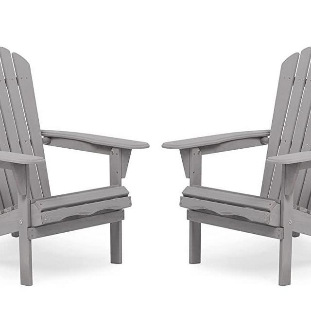 Folding Adirondack Chair Set of 2, Half Pre-Assembled Outdoor Wood Patio Chair for Garden/Backyard/Firepit/Pool/Beach/Deck