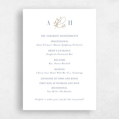 Dark Cobalt, White Wedding Program - Olmo