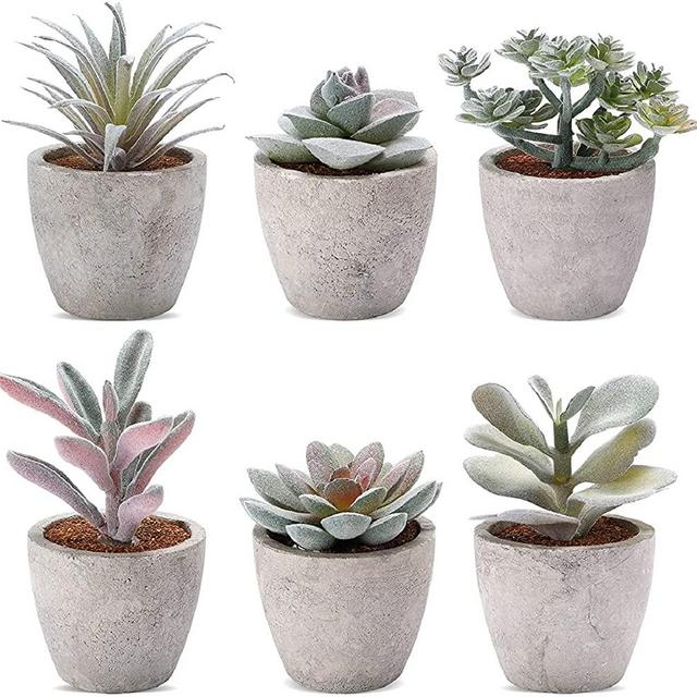 COCOBOO 6 Pack Fake Artificial Succulent Potted, Small Fake Plants Mini Potted for Desk, Shelf Decor for Bathroom, Bedroom, Home, Office
