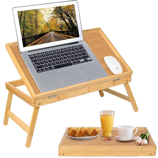 Bed Tray Breakfast Food Tray with Folding Legs Kitchen Serving Tray for Lap Desks Notebook Computer Sofa Platters TV Snack Tray(Beige, Large)