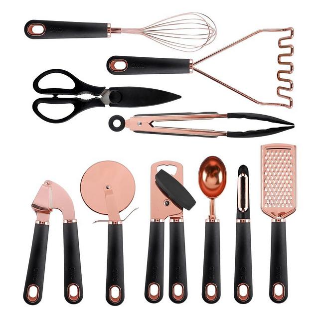 COOK WITH COLOR Kitchen Gadget Set Stainless Steel Utensils with Soft Touch Handles, 10 Pc. Copper, Black