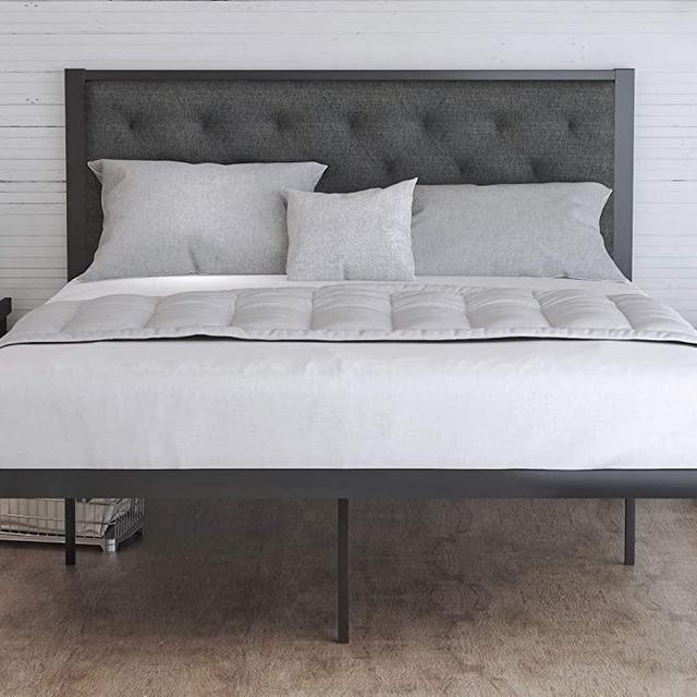 Amolife Queen Size Upholstered Platform Bed Frames/Metal Bed Frame with Headboard/Sturdy Steal Slats Support/Mattress Foundation/No Box Spring Needed/Easy Assembly, Dark Grey