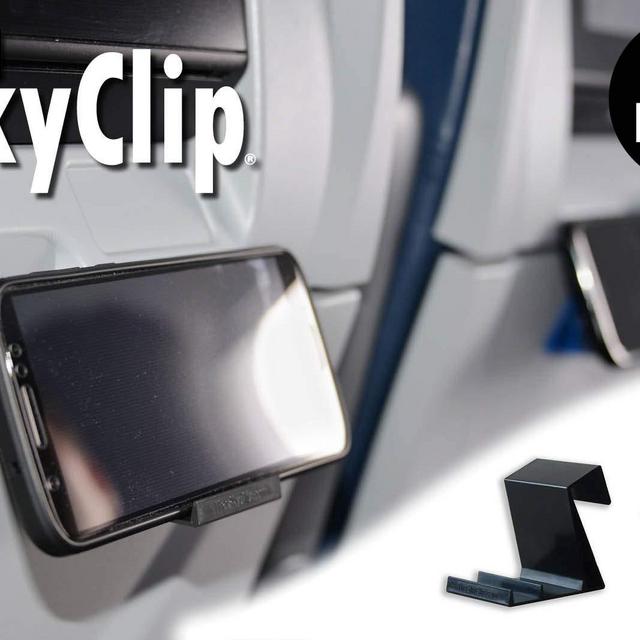The SkyClip - (Black) Airplane Tablet Seat Back Tray Table Clip and Stand