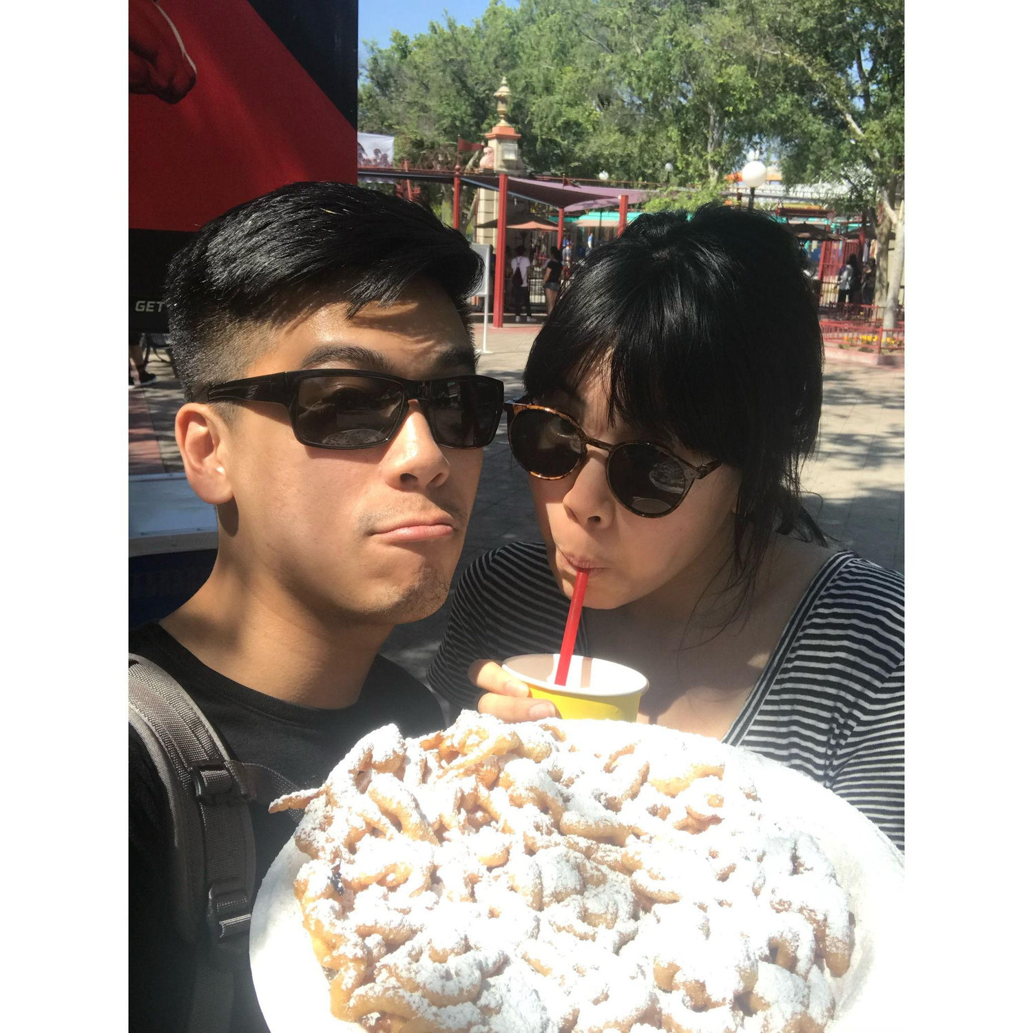 Eric lured Vivian to Six Flags Magic Mountain by promising funnel cake.