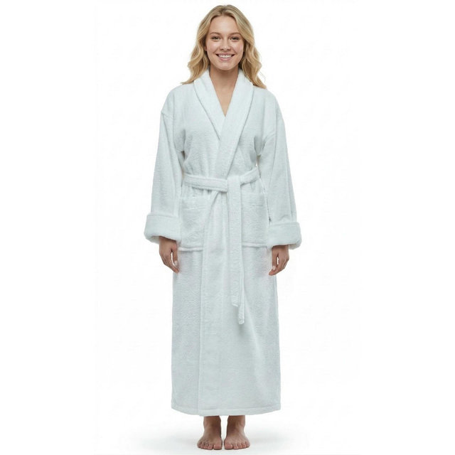 ESKYMODE Womens Cotton Bathrobe, Ankle Length Long Women’s Terry Cloth Towel Bath Robe , White , Small-Medium