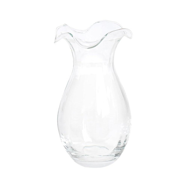 Vietri Hibiscus Glass Clear Vertical Fluted Small Flower Vase - 7.5" H, 26 oz Mouthblown Italian Glassware Centerpiece