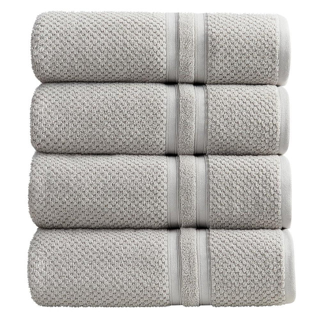 Springtree Home Grey Bath Towels Set of 4 | Popcorn Textured | 100% Combed Cotton | Absorbent Quick-Dry Gray Towels for Bathroom | Oeko-TEX® Standard 100 Cotton | Poli Collection - High Rise Grey