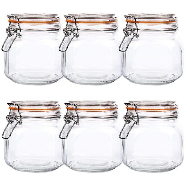 Kingrol 6 Pack 25 Ounces Square Glass Jars with Airtight Lid, Wide Mouth Preserving Jar for kitchen, food storage