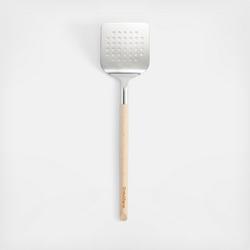 Crate&Barrel Ada White Silicone Slotted Spoon with Copper Handle