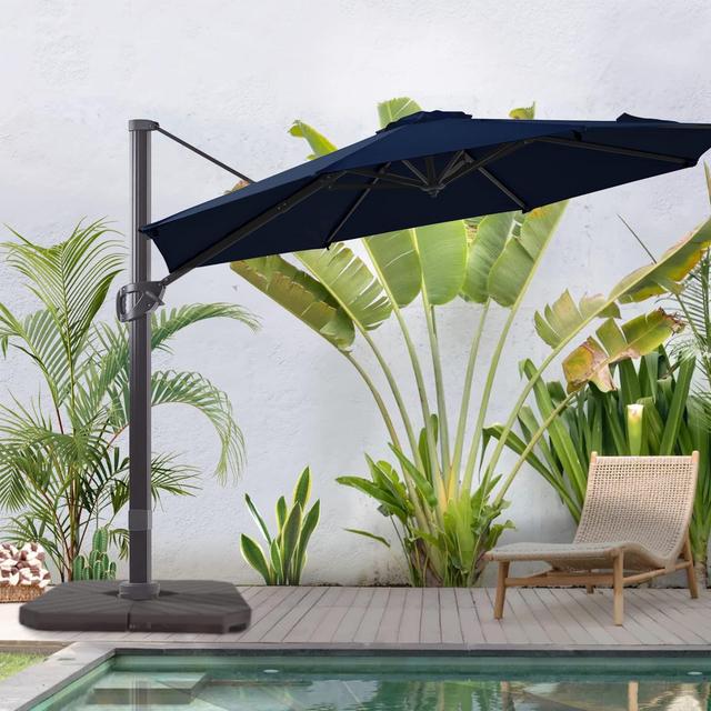 BLUU SEQUOIA 10 Ft Patio Umbrella Outdoor Cantilever Offset Umbrellas with 360°Rotation All Aluminum Frame, Infinite Tilt Solution-dyed Fabric for Pool Garden Backyard (Navy Blue)