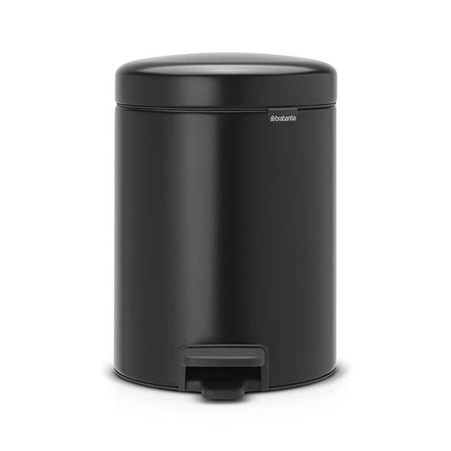Brabantia New Icon Step Trash Can (1.3 Gal / Matt Black) Soft Closing Kitchen Garbage/Recycling Can with Removable Bucket