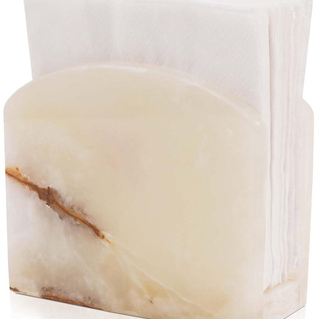 SPESHSTONES Marble Napkin Holder 6.5 Inch Handmade White onyx Stone Organizer for Tissue Paper & Cocktail Napkins, Ideal for Coffee Bar Table, Bathroom, Kitchen Countertop & Home Decor