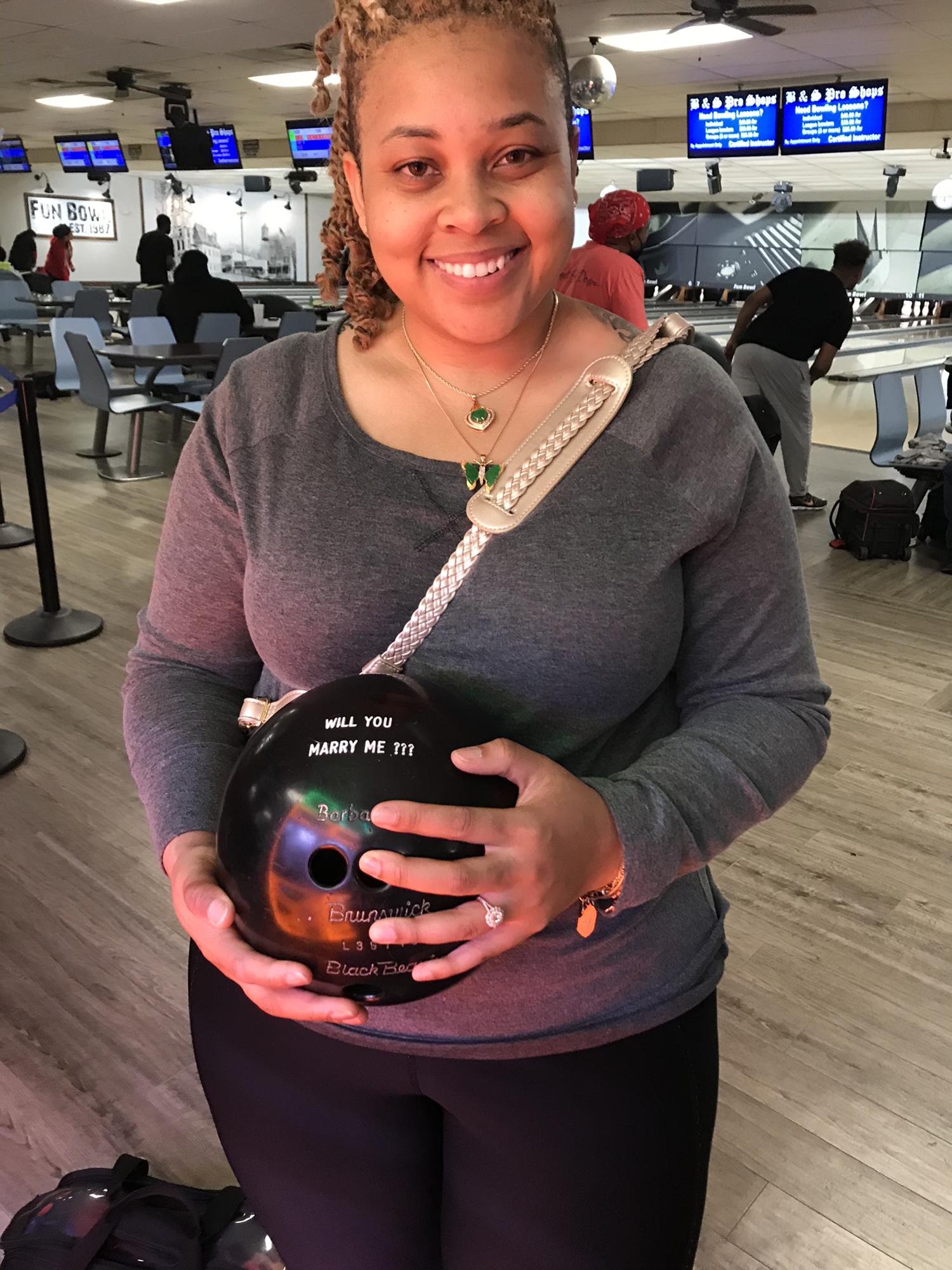 I said yep....how could I not, marry my best friend?! That was my moms ball from about 35 years ago he had engraved. The love of bowling runs deep. #effort #sweetness