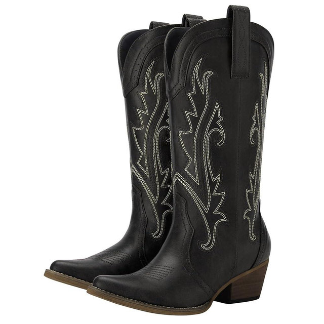 HISEA Rollda Cowboy Boots for Women, Cowgirl Boots, Comfortable Western Boots with Pointed Toe Stitched Embroidery for Country Concert Dancing Wedding Traveling Daily Outfits