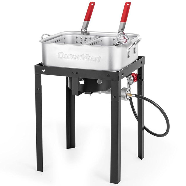OuterMust 58,000 BTU Fish Fryer, 18 Qt. Outdoor Fryer Pot and 2 Inner Baskets, Outdoor Deep Fryer Ideal for Frying Fish, Chicken Wings, French Fries