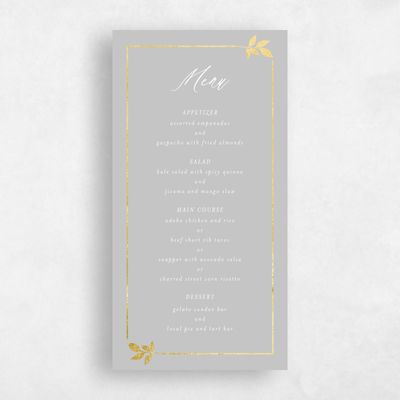 Gray, Grey Wedding Menu - Dakota Foil