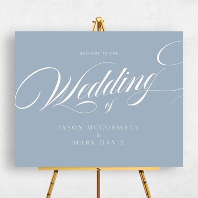 Blue Typography Wedding Sign - Marquis Landscape