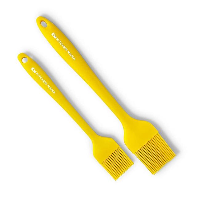 Kitchen Mama Silicone Basting Pastry Brush: Set of 2 Heat Resistant Basting Brushes for Baking, Grilling, Cooking and Spreading Oil, Butter, BBQ Sauce, or Marinade. Dishwasher Safe(Yellow)