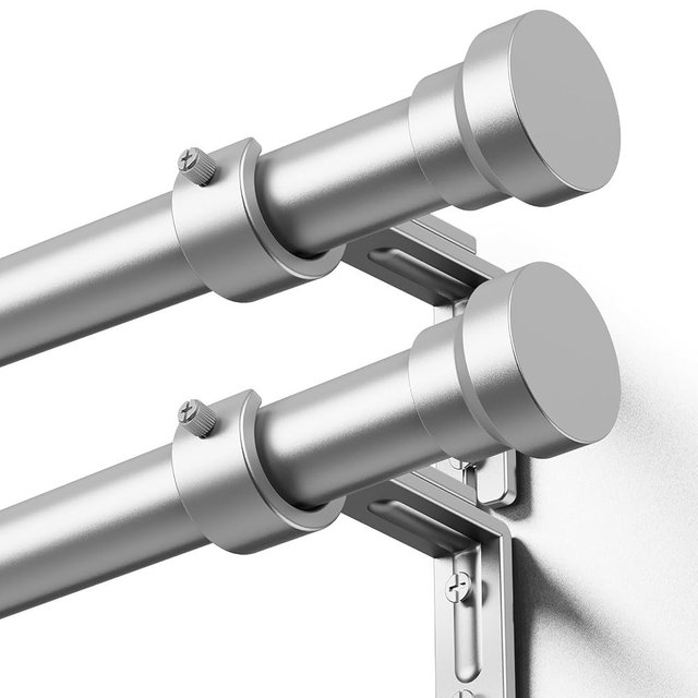 YaFex Curtain Rods 2 Pack 32-84 Inch, Heavy Duty 1 Inch Curtain Rod, Silver Long Adjustable Window Treatment Rods, Modern Design, Easy Installation
