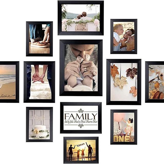 Picture Frames Set for Wall Collage - 12 Pack Family Photo Frames Black Including One 8x10 / Four 5x7 / Five 4x6 / Two 6x8 Inch