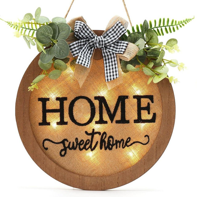 HOMCDALY Welcome Sign for Front Door, Door Wreaths for Front Door Outside, Farmhouse Welcome Wooden Door Hanger, Rustic Wall Door Sign, Seasonal Home Decorations (F-Brown)