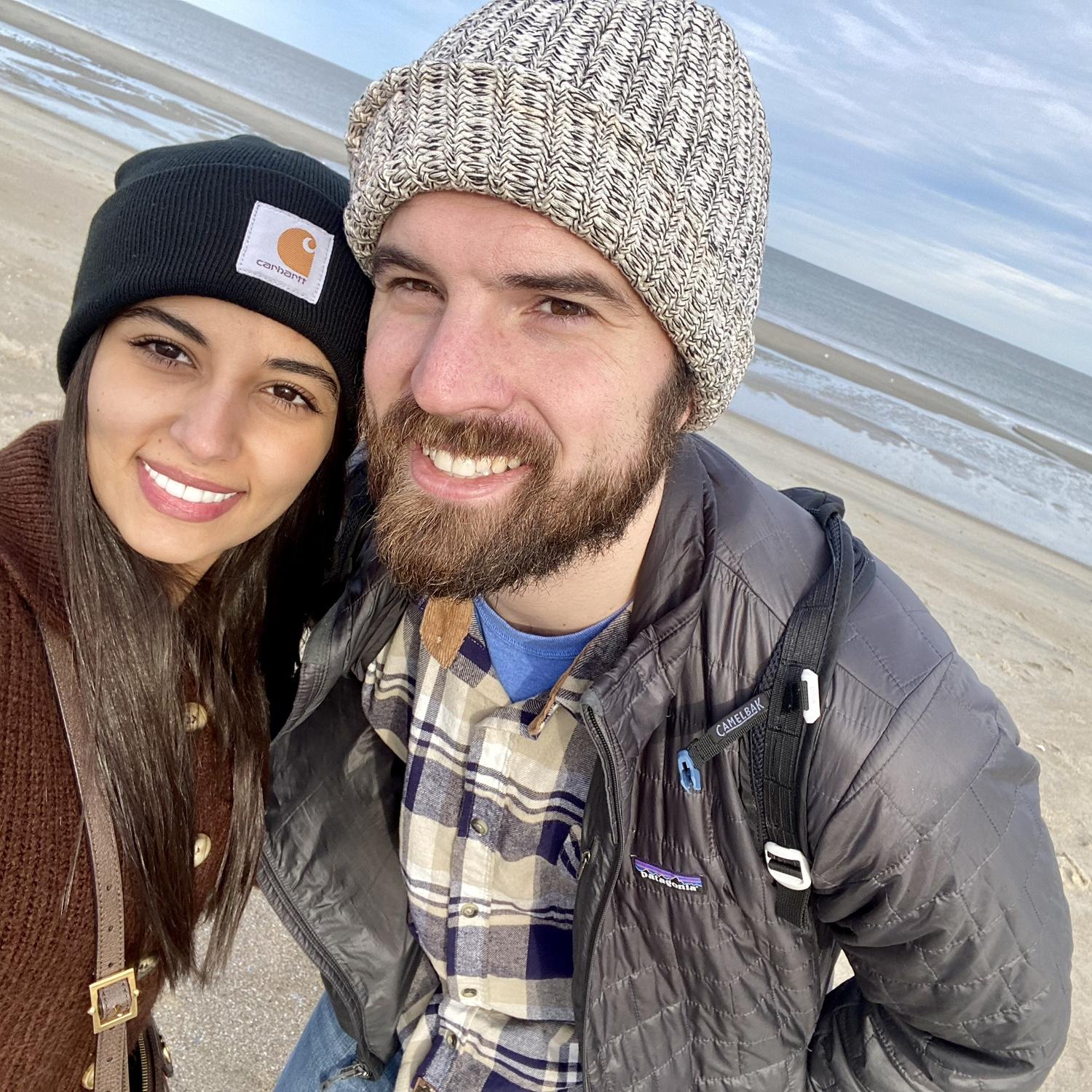 Bundled up on a beach in Savannah.