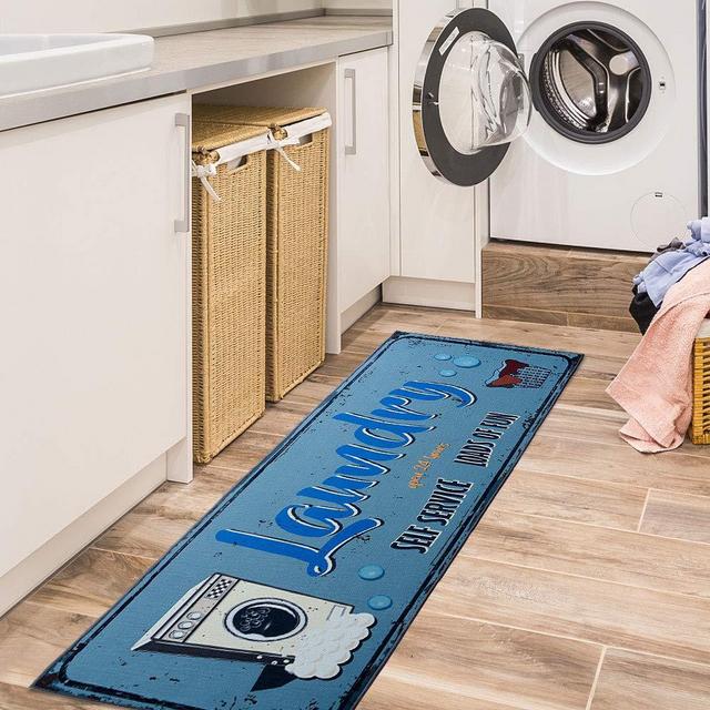 Carvapet Laundry Room Decorative Printed Runner Rug (20"x59", Blue & Rust)