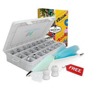 baker's dozen - Cake Decoration Tips-50 Piece-The ONLY KIT With BONUS Reusable Silicone Bag-X2 Coupler-X10 Disposable Icing Bag-EBook. EASY TO SET & USE-Baking Tool Supply. Professional Icing Tips-Piping Cake Nozzle