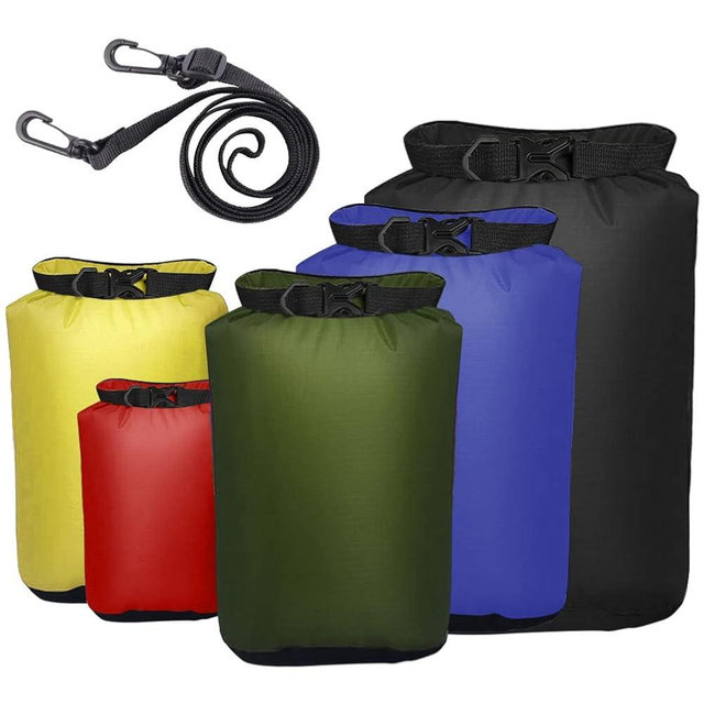 Pimoys 5 Pack Waterproof Dry Sacks, Lightweight Outdoor Dry Bags 20L /12L / 10L/ 6L/ 3.5L Ultimate Dry Bags for Kayaking Camping Rafting Boating