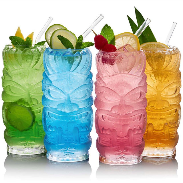 Tiki Warrior Cocktail Glass, 20 oz (4 color set)