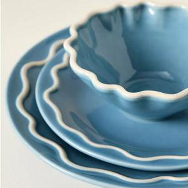 Set Of 4 Lucie Portuguese Stoneware Dessert Plates, Set of 4 - Sky Blue