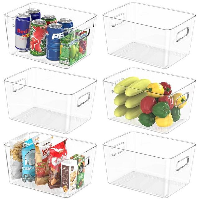 BALEINE Refrigerator Organizers and Storage Bins, 6 PK Plastic Clear Storage Bins, BPA Free Freezer Organizer Stackable Storage Bins with Handles for Fridge Kitchen Cabinet Bathroom (9.5x5.5x4.5)