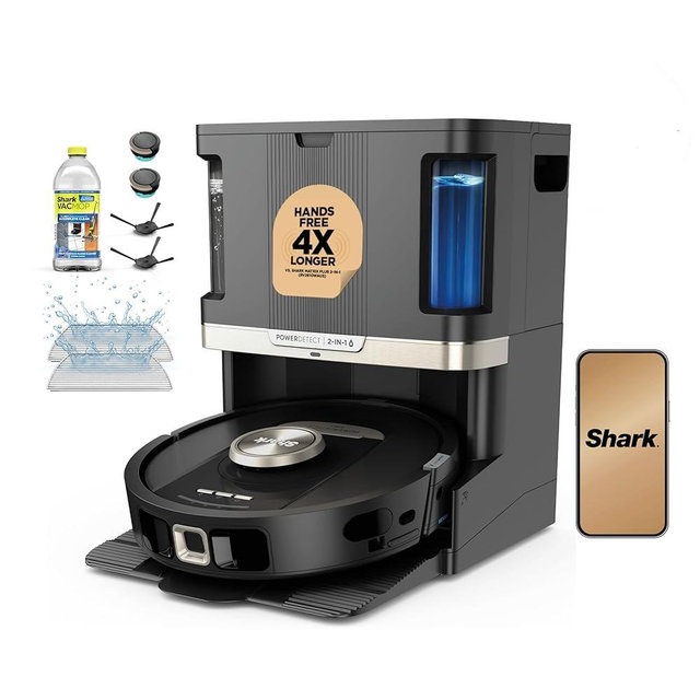 Shark Robot Vacuum & Mop Combo, PowerDetect NeverTouch Pro, Self-Emptying, Self-Refill with Self-Clean Pad Wash & Dry, 60-Day Debris Capacity, 30-Day Refill Tank, 5 Technologies, Black, AV2810ZEBK