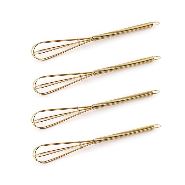 Mini Whisks 7 inch 4Pcs Stainless Whisk, Hand Egg Mixer for Flour Cake Egg, Kitchen Cooking Baking Use Whisk （Gold）