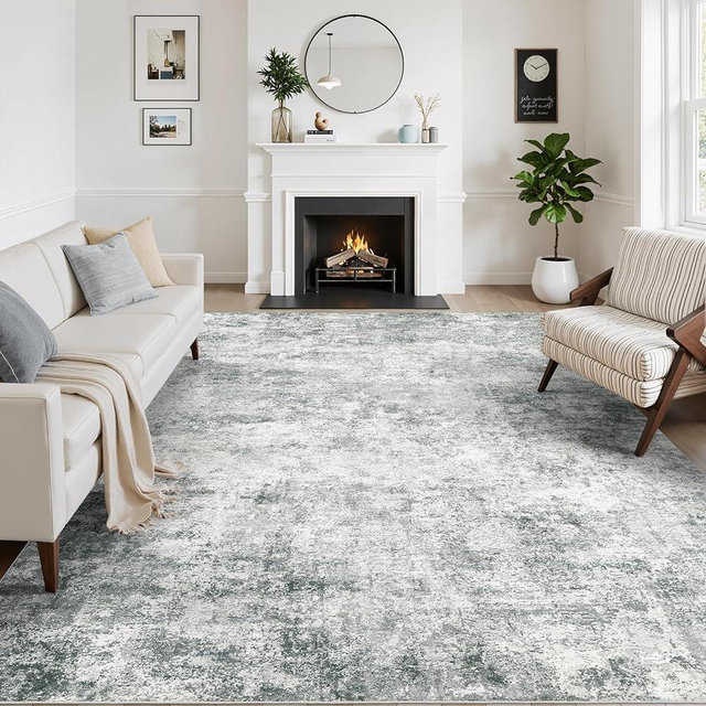 WITSHOCK 9x12 Area Rugs for Living Room : Machine Washable - Non Slip Modern Abstract Rug for Bedroom Under Dining - Stain Resistant for Household - Pet Owners (Grey)