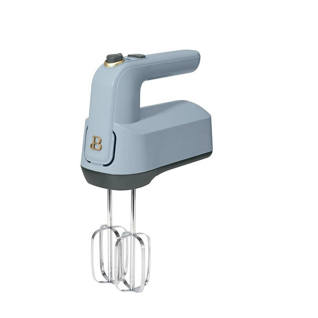 Beautiful 6-Speed Electric Hand Mixer with Turbo Function and Storage Case - Lightweight, Dishwasher Safe Parts, Corded Electric by Drew Barrymore (Cornflower Blue)