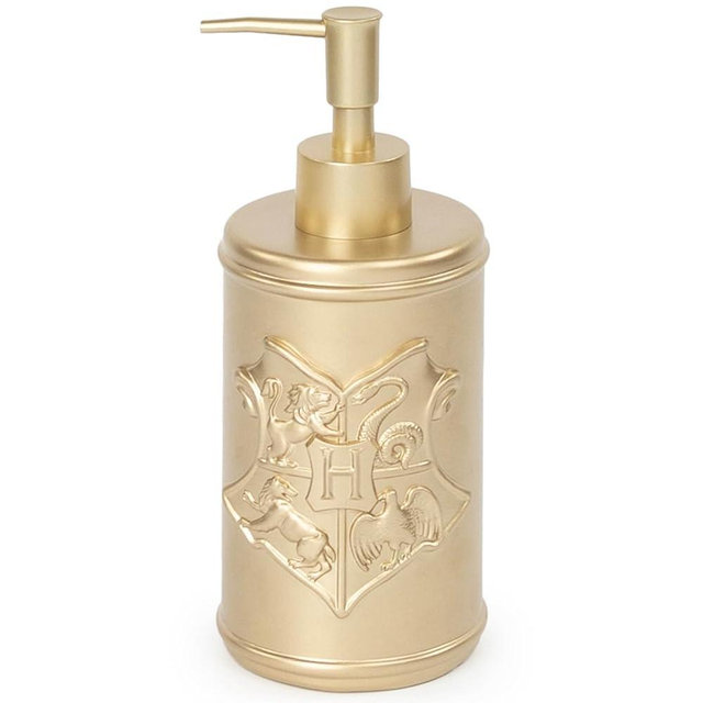Jay Franco Harry Potter Soap Dispenser - Gold Hogwarts Crest Resin Lotion Pump - Bathroom Décor